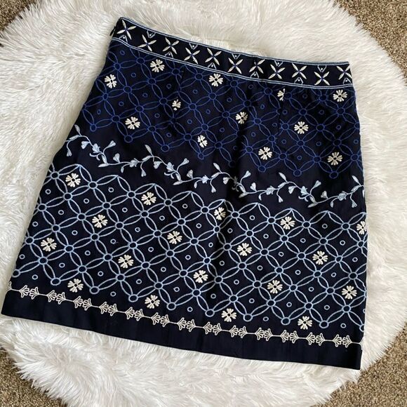 Loft Skirt Floral Embroidered Lined Blue Side Zip Short Career Wear NEW Size 6 - Picture 7 of 11